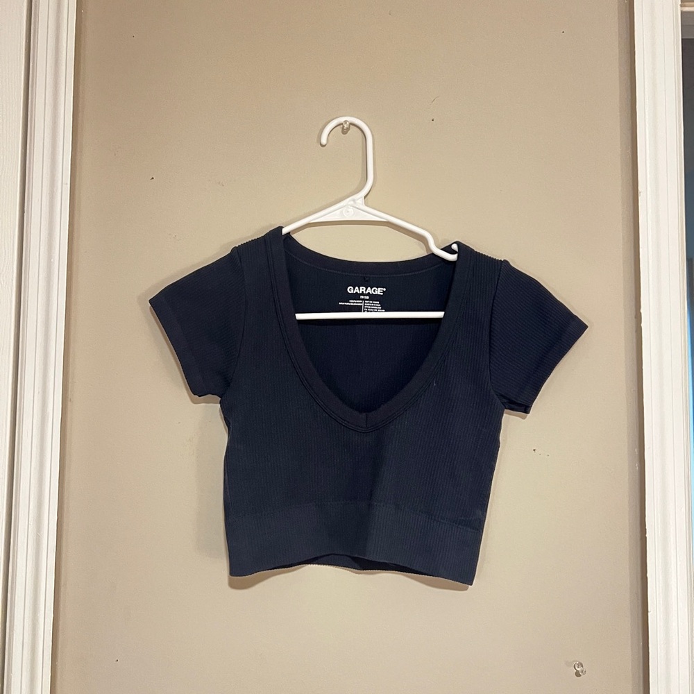 Garage Blue Fitted Crop T-Shirt